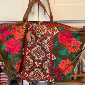 Johnny Was Colorful Floral Embroidered Tote Bag